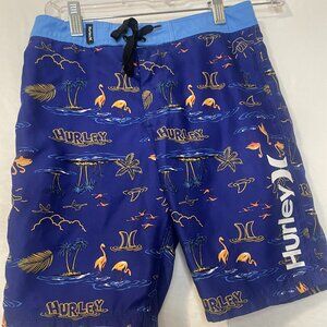 Hurley Boys 10/25 Blue Nautical Flamingo Board Shorts Swim Trunks, Size 10